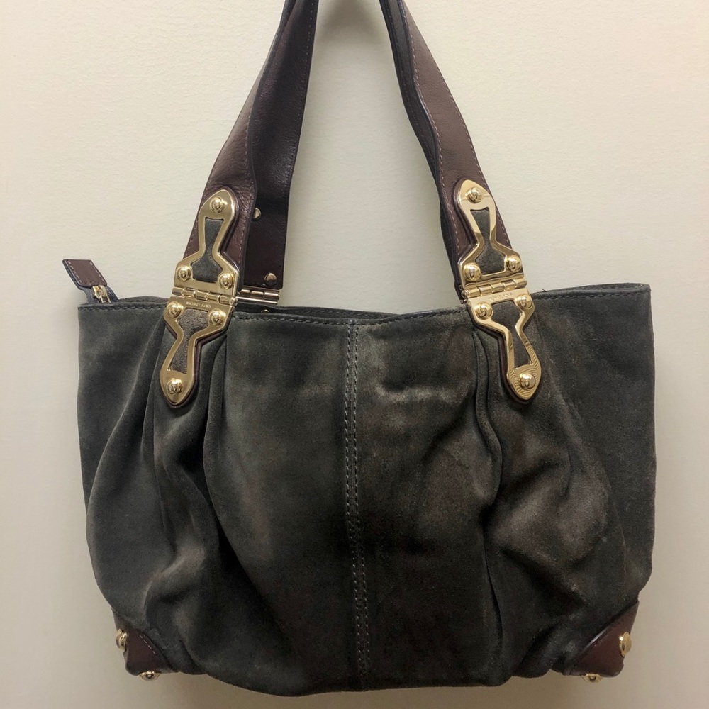 Michael Kors olive green/slate suede purse